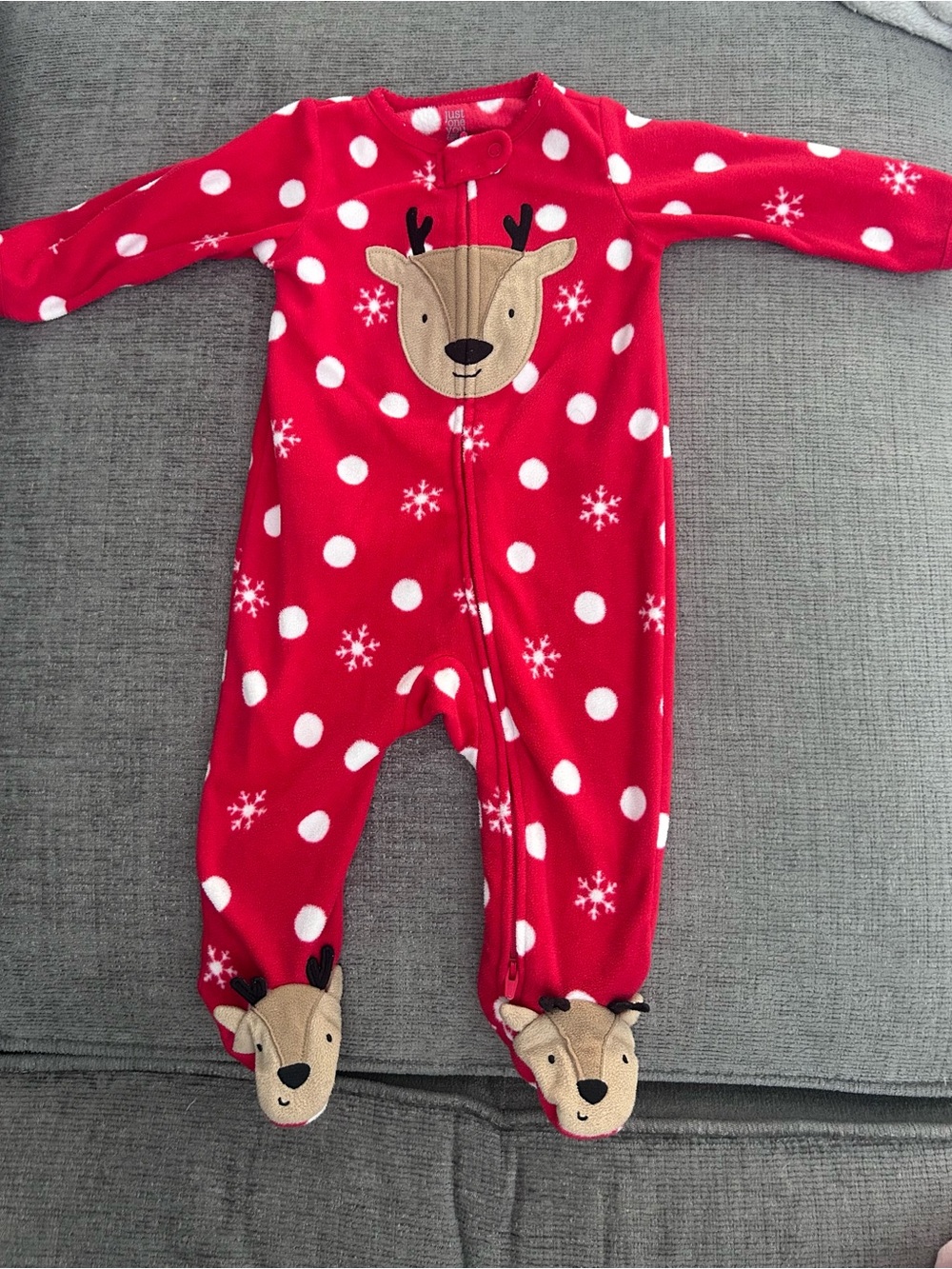 Carters Red Reindeer Print Footed One-Piece for Kids